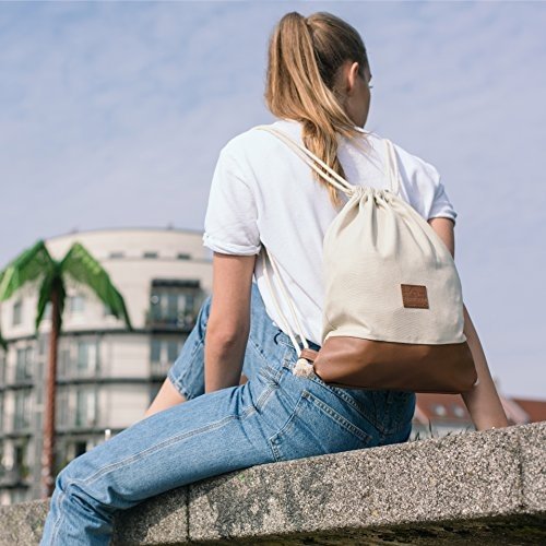 Turnbeutel Hipster Sand / Braun - JOHNNY URBAN "Luke" Canvas Gymsack Gym Bag Beutel Sportbeutel Ruck