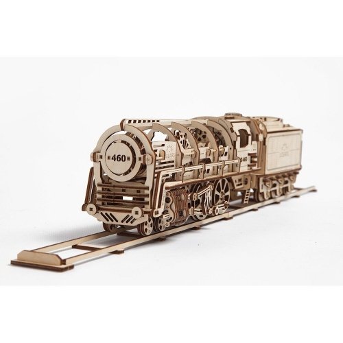 Ugears 70012 - Locomotive mit Tender, 3D-Holzbausatz ohne Klebstoff
