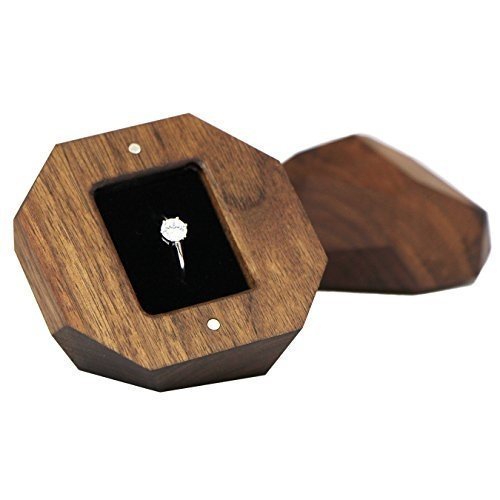 UOOOM Walnuss-Holz Ring Box Handgefertigte Einzigartige Ring-Box Schmuckschatullen (Walnuss Holz)