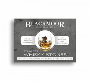 Whisky-Steine aus Edelstahl - Geschenkset mit Eiszange, Box und Samtbeutel