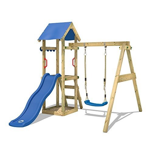 WICKEY Spielturm TinyWave Kletterturm Spielhaus mit Rutsche und Schaukel, Sandkasten und Kletterleit