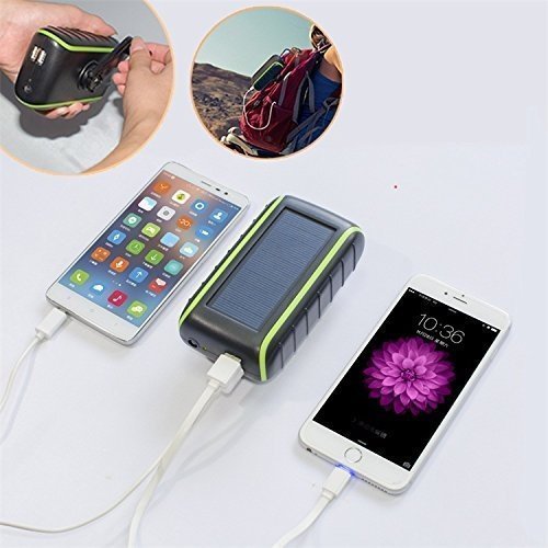 Workingda 10000 mAh Solar-Power-Bank, KFZ-Ladegerät, Handkurbel, LED-Taschenlampe, Dual-USB-Ausgang