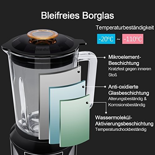 Aimores Standmixer Smoothiemaker 5 Programmtasten Hochleistungsmixer mit 1 PS-Power-Motor (bis zu 28