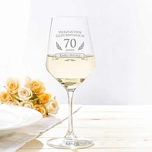 AMAVEL Weißweinglas mit Gravur zum 70. Geburtstag