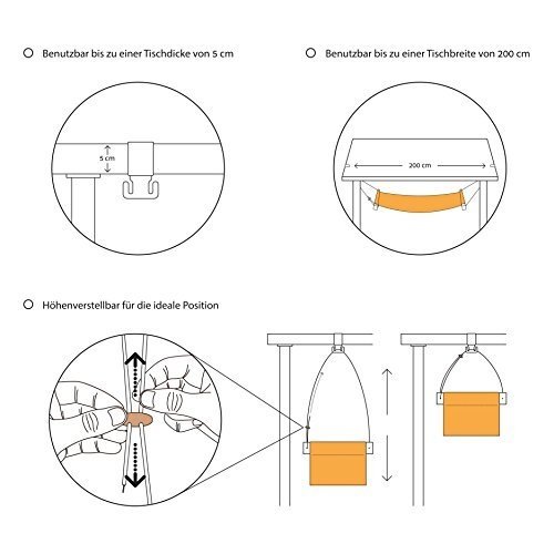 Amazy Fuß Hängematte für extra breite Tische bis 2,00 m – Praktische Fußstütze zur Entspannun