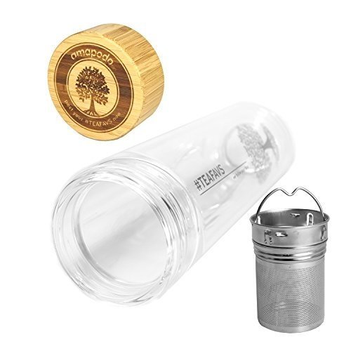 amapodo Teebereiter Teeflasche Tee-Glas mit Tee-Sieb und Bambus-Deckel Trinkflasche Teezubereiter Te