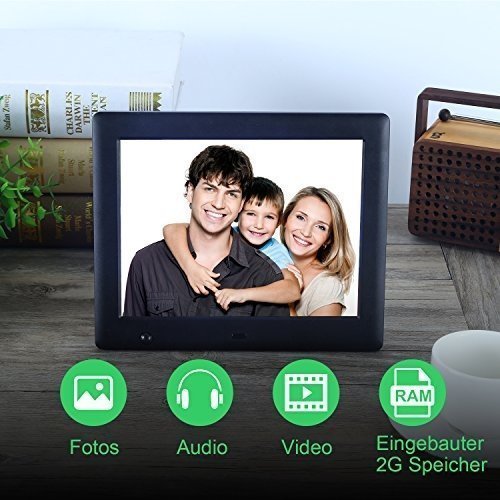 Apzka 8 Zoll HD Digitaler Bilderrahmen mit Bewegungssensoren, MP3- und Video-Wiedergabe mit Autodreh