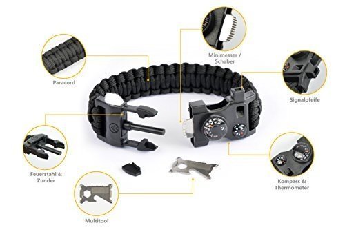 AVENDU 7-in-1 Paracord Survival Armband mit Multitool + Feuerstahl + Kompass + Signalpfeife + Minime