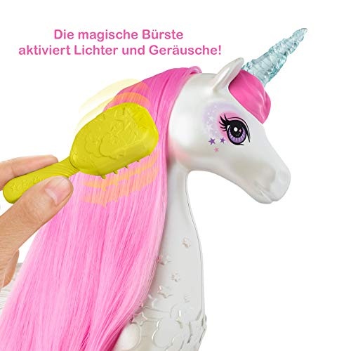 Barbie Dreamtopia Regenbogen Einhorn mit magischer Bürste für Musik und Lichter, ab 3 Jahren