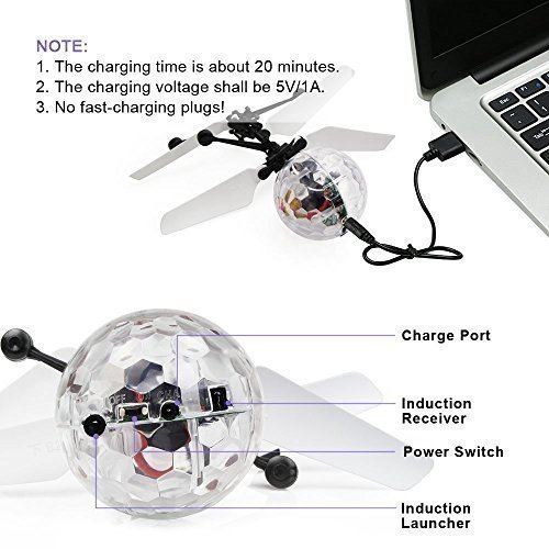 Baztoy RC Fliegender Ball mit LED Leuchtung Handsensor Spielzeug Geschenke für Kinder Jungen Mädch