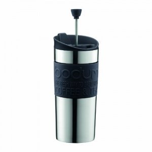 Bodum K11067-01 Travel Press Kaffeebereiter aus Edelstahl in schwarz mit Ersatzdeckel