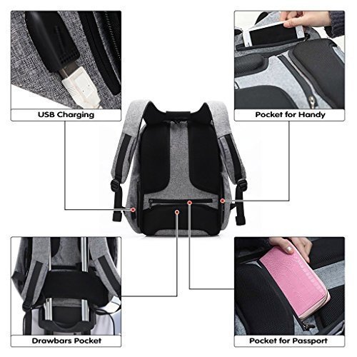 Business-Laptop-Rucksack mit Anti-Dieb-Reißverschluss und USB-Lade-Port, wasserdichte Reise Daypack