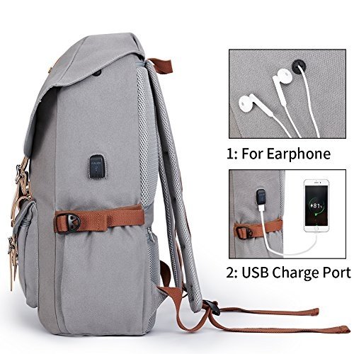 Canvas Rucksack, Casual Daypack mit USB Charge Port Backpack Schulrusack Laptoprucksack für Freitze