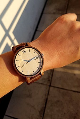 Cari Herren Holz Armbanduhr Havanna Walnussholz Braun mit Schweizer Uhrwerk HA-060356