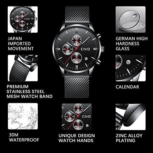 CIVO Herrenuhren Multifunktional Chronograph Datumskalender Wasserdicht Analoge Quarzuhr mit Silbern