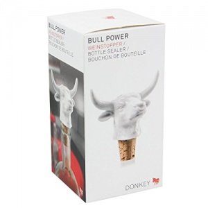Donkey Weinstopper mit Korken und Porzellan-Aufsatz, Bullenkopf Bull Power, Winediver, 200529