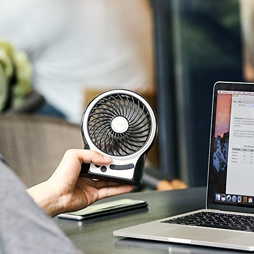 EasyAcc Mini Desktop USB Ventilator Personal Fan mit 2600 mAh aufladbarer Batterie Akku LED-Licht Be