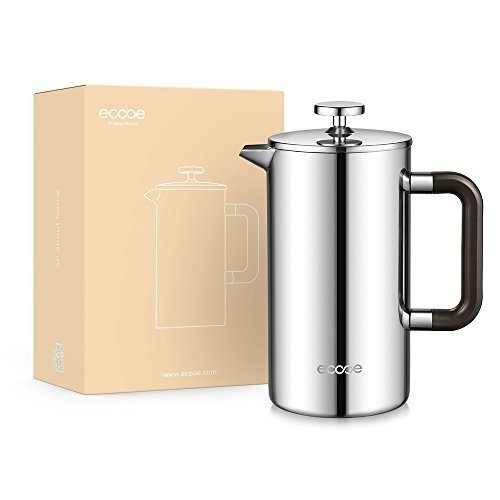 Ecooe Doppelwandiger French Press 1L Kaffeebereiter Edelstahl Kaffeekanne