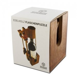 Flaschen-Puzzle aus dunklem Edelholz - Geschenk-Verpackung für Weinflaschen - Geduldspiel - Denkspi