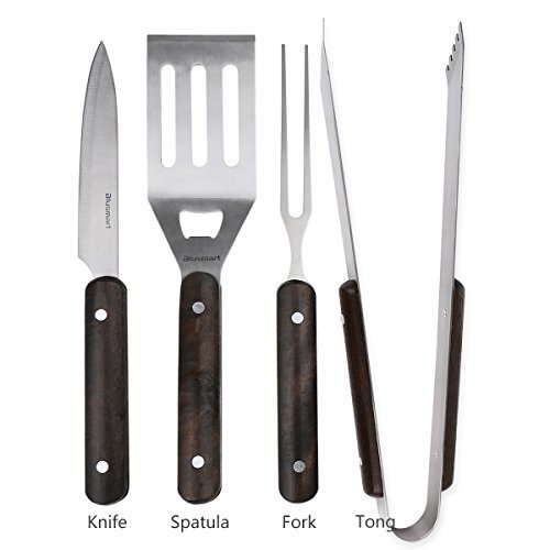 Grillbesteck Set, Edelstahl mit Tragetasche, 1 Jahr Garantie (4-teilig)