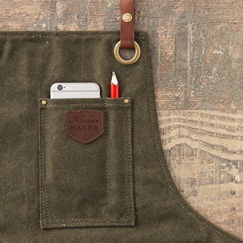 Herrenschürze aus beschichtetem Baumwollgewebe und Leder mit mehreren Taschen- ALASKAN MAKER N°547