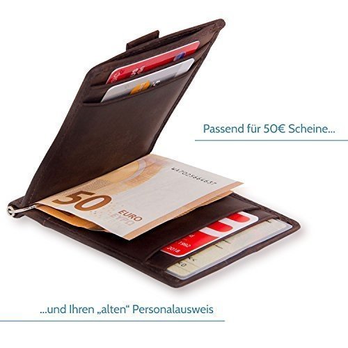 KEKINO Kreditkartenetui mit Geldklammer aus Echtleder | 5 + 1 Kartenfächer mit RFID-Schutz | Schlan