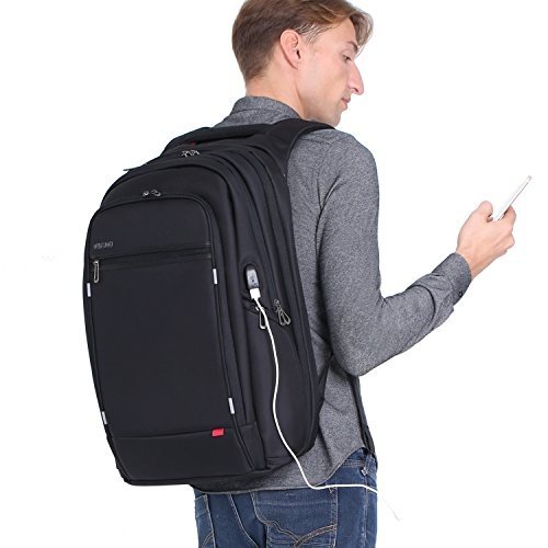 Laptop Rucksack 18 Zoll für Männer, OUTJOY Wasserabweisend Polyester Rucksack mit USB Aufladeport 