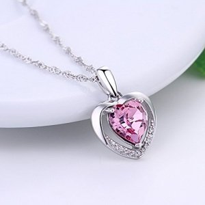 Latigerf für immer Liebe Herz Anhänger mit Kette Rhodium Plated Sterling Silber Kristall Rosa