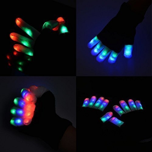 LED Handschuhe mit 3 Lichtfarbe und 6 Modus, blinkende Handschuhe