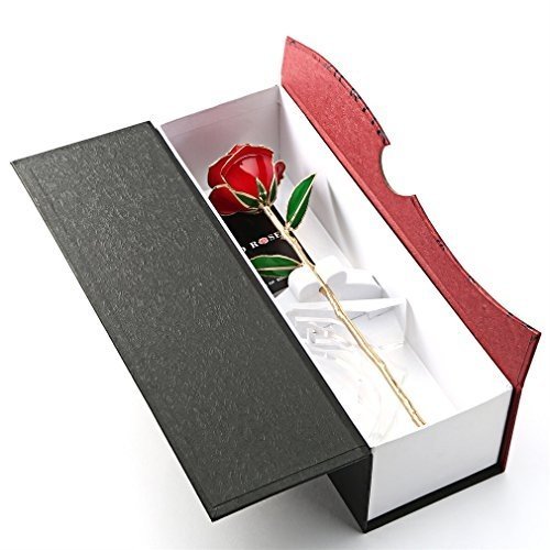 Magicpeony 24k Gold Rose Echte Konservierte Rose mit Echtem Grünen Blatt - mit Geschenkbox für Fra