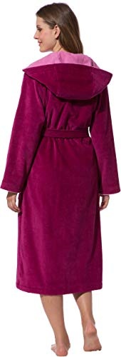 Morgenstern Bademantel für Damen aus Baumwolle mit Kapuze in Fuchsia