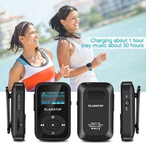 MP3 Player Sport KLANGTOP Bluetooth Mini Musik Player 8G mit Clip 30 Stunden Wiedergabe FM Aufzeichn