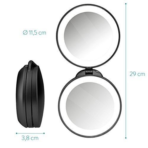Navaris LED Taschenspiegel Kosmetikspiegel Schminkspiegel - Spiegel mit 10fach Vergrößerung Beleuc