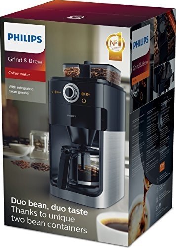 Philips GrindundBrew HD7766/00 Filter-Kaffeemaschine (1000 W, doppelter Bohnenbehälter) schwarz/met