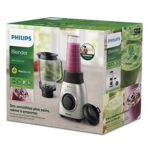 Philips HR3556/00 Standmixer (900 Watt, ProBlend 6 Technologie, 2 Liter Glasbehälter, Spülmaschine