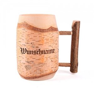 Privatglas Bierkrug aus Holz graviert mit Wunschnamen, Länge: 150 mm, Birkenholz