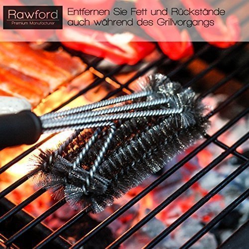 Profi Grillbürste mit extra langem Griff (45cm) - 3 Edelstahl Bürsten - Perfekt für deinen Grill