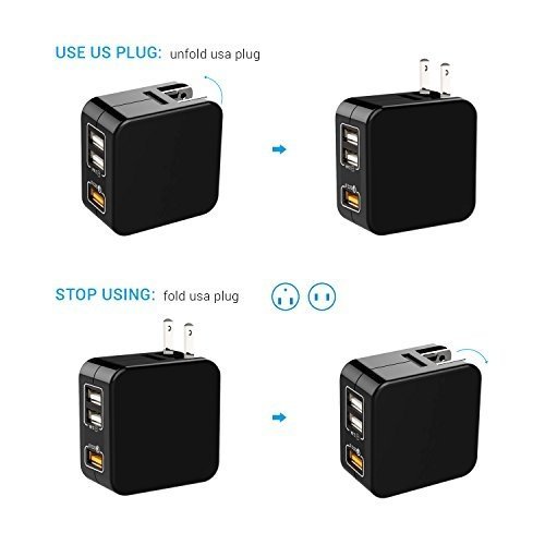 Reiseadapter USB 3-Port Adapter LEMEGO Internationales Ladegerät Netzadapter 1 QC 3.0 + 2 Smart IC 