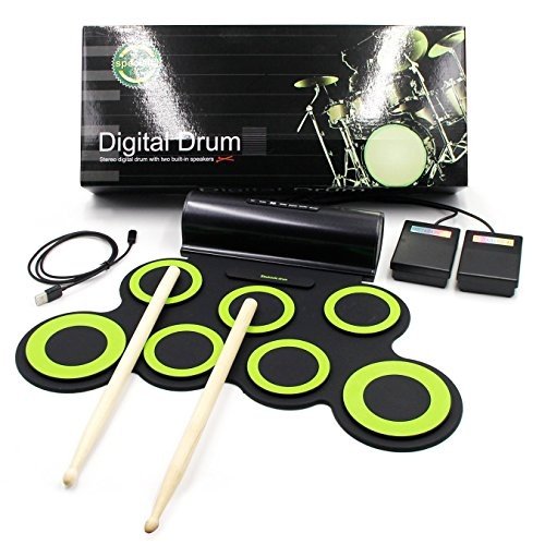 Rockpals Elektronisches Schlagzeug, Drum Set, Roll Up Schlagzeug Midi Drum Kit mit Kopfhörer und ei