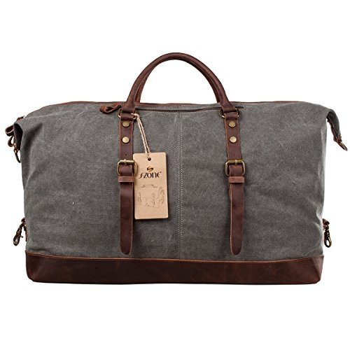 S-ZONE Größere Version Vintage Segeltuch Canvas Leder Unisex Handgepäck Reisetasche Sporttasche f