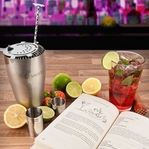 Savisto Premium Cocktail Set mit Boston Cocktail Schüttelbecher, Glas, Rezeptbuch mit 500 Rezepten,