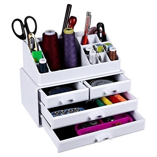 Songmics Kosmetik Aufbewahrung Organizer 4 Schubladen Acryl weiß JKA0010