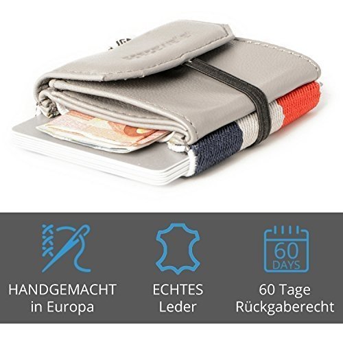 Space Wallet Pull Mini Geldbeutel aus Leder - Bis zu 15 Kreditkarten/EC-Karten im Kartenfach + Münz