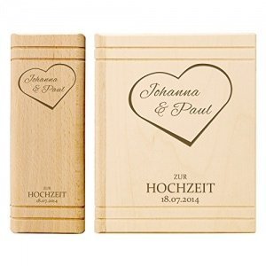 Spardose - Buch aus Holz zur Hochzeit mit Gravur - "Namen im Herzen zur Hochzeit " - Personalisiert 