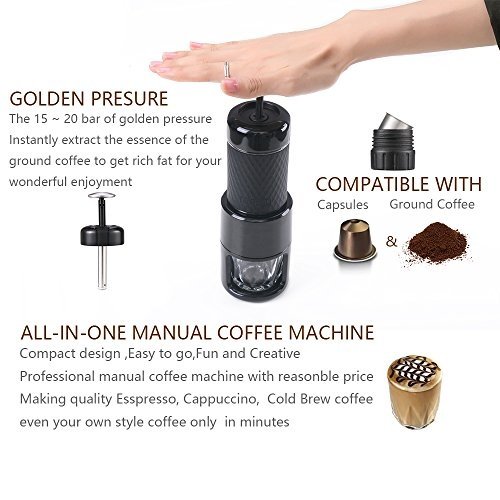 STARESSO Tragbare Manuelle Kaffeemaschine mit Espresso Kaffee Kapseln Cappuccino Quick Cold Brew All