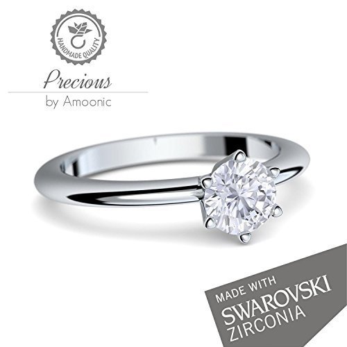 Verlobungsringe Silber 925 Damen-Ring von AMOONIC mit SWAROVSKI Zirkonia Ringe Silberring Zirkonia S