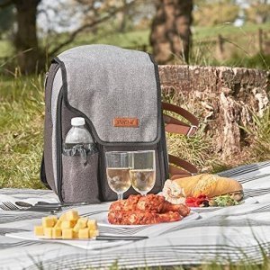 VonShef Deluxe Picknick-Rucksack mit Decke für 2 Personen - hochwertige gewebte graue Oberfläche, 
