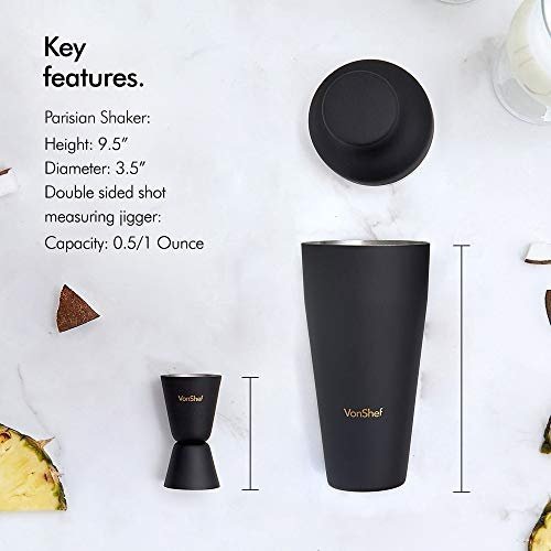 VonShef Premium Mattschwarz Pariser Cocktailshaker Set