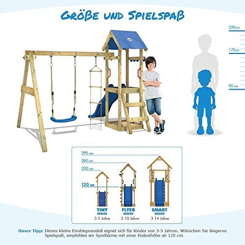 WICKEY Spielturm TinyWave Kletterturm Spielhaus mit Rutsche und Schaukel, Sandkasten und Kletterleit