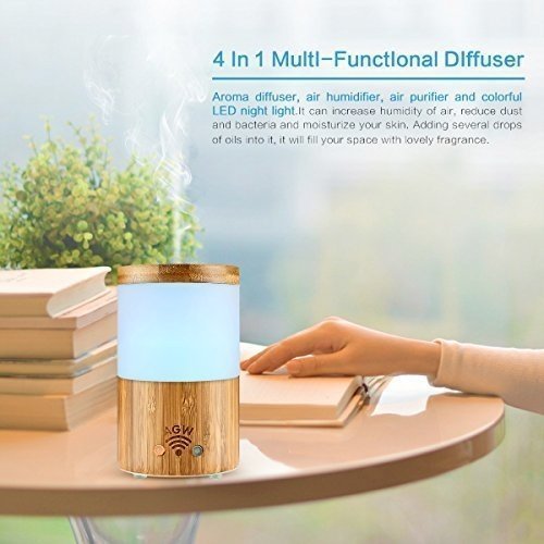 Wifi Smart Aroma Diffuser mit Alexa (Amazon Echo/Echo dot), AOZBZ Natürlicher Bambus 4 in 1 Ultrasc